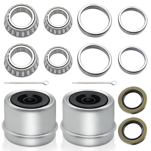 2 Set 3500lb Trailer Bearings Kit L68149/L68111 and L44649/L44610 Fits for 1-3/8'' to 1-1/16'' Axles Trailer Wheel Hub with 171255TB Seal OD 1.719'', Dust Cover and Cotter Pin - color: L68149/L68111+L44649/L44610