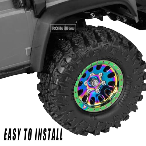 1.3 Beadlock Wheels 1.3 Beadlock Tires 1.3" RC Wheel and Tires Set for 1/18 TRX4M 1/24 SCX24 RC Crawler Car,Alloy Aluminium 1.3 RC Wheel Rims Super Large Soft Tires,4pcs,Rainbow - color: Rainbow(4pcs)