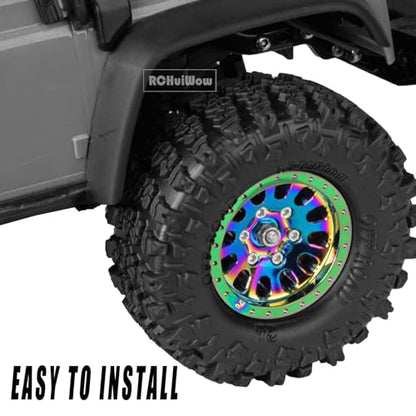 1.3 Beadlock Wheels 1.3 Beadlock Tires 1.3" RC Wheel and Tires Set for 1/18 TRX4M 1/24 SCX24 RC Crawler Car,Alloy Aluminium 1.3 RC Wheel Rims Super Large Soft Tires,4pcs,Rainbow - color: Rainbow(4pcs)