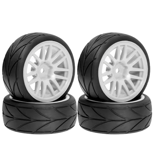 1/10 RC On Road Tires OD 2.56" And Hard Plastic Rally Wheels Rims 12mm Hex for 1:10 Scale Street Racing Touring Drift Car Tamiya TT01 TT02 Traxxas XV02 XV01 TA06 HPI KYOSHO PTG2 4PCS (White) - color: White