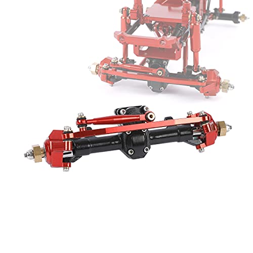 1/24 RC Aluminum Complete Front Axle for Axial SCX24 RC Crawler Upgrades (Black & Red) - color: Black & Red