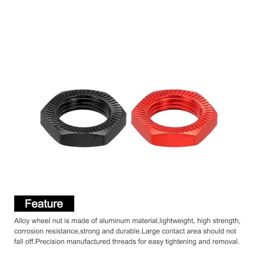 MECCANIXITY Aluminum 17mm RC Wheel Nut Thread M12x1.0mm Hex Wheel Nuts RC Wheel Nut for 1/8 RC Model Car Trucks Off Road Car Upgraded Parts Pack of 8(Red & Black) - color: Red & Black