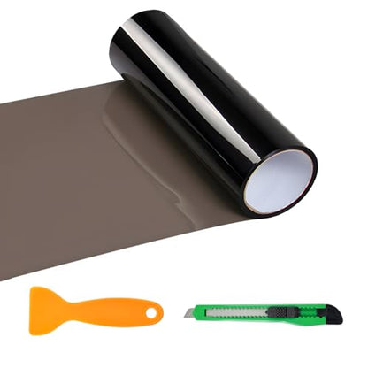 Sun Walker Car Light Tint Film, 12 x 48 Inch Waterproof Taillight Wrap Film Roll with Squeegee & Cutter, Self-Adhesive Vinyl Sticker Sheet Roll for Headlights Fog Lights Tail Lights (Light Black) - color: Light Black