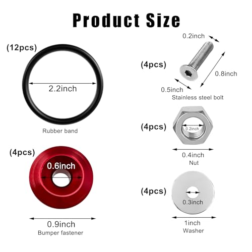 KVAEY Bumper Quick Release, JDM Front Rear Bumper Fasteners with Stainless Steel Screw Rubber O-Ring Washers, Universal Car Bumper Quick Release Tabs Trunk Bend Fenders Holders Kit (Red) - color: Red