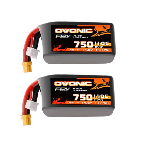 OVONIC 4S 750mAh Lipo Battery 14.8V 110C Battery with XT30 Plug for RC Car Truck RC Vehicles Boat Drone RC Airplane Quadcopter Helicopter FPV Racing Hobby Models [1 Package Including 2 Batteries]