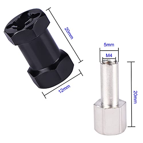 AIMROCK 12mm Hex Hub Extension Wheel Spacer 20mm Offset for 1/10 SCX10 SCX10 II Wraith Gen7 Gen8 D90 RC Crawler Truck (Black, 20mm) - color: Black, size: 20mm