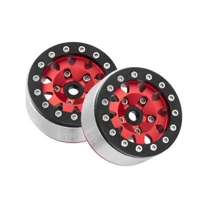 4PCS 1.55 Inch Aluminum Alloy Metal Beadlock Wheel Rim Hubs Replacement Accessory for AX90069 D90 TF2 CC01 Tamiya 1/10 RC Crawler Car Upgrade Parts(10Holes-Black Red) - color: 10holes-black Red