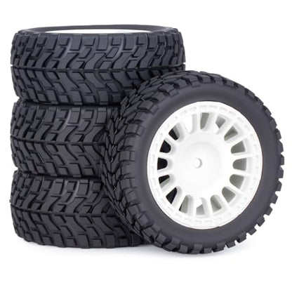 4PCS RC Rally Car Tyres 12mm Hex Hub Wheel Rims Tires NOT Pre-Glued for 1/16 1/14 1/12 1/10 Scale Off Road Buggy On-Road Touring Car Upgrade Parts (White) - color: White