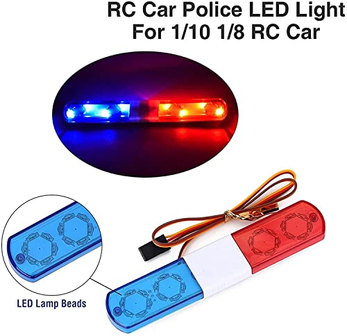 RC Car Alarming Light,WONFAST Multi-Function LED Police Night Light Bar Flash Lamp Compatible with 1/8 1/10 1/12 RC Model Car for HSP TRX4 Tamiya CC01 Axial SCX10(115mm-Red/Blue) - color: 115mm-Red/Blue