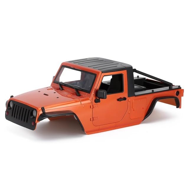 1/10 RC Pickup Body Shell Kit Unassembled - 313mm Wheelbase Wrangler Pickup Body,for RC Crawler Axial SCX10 SCX10 II 90046 DIY (Orange red) - color: Orange Red