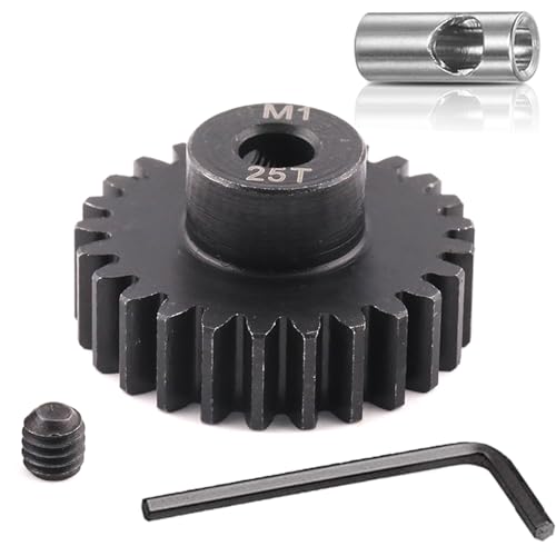 Steel Mod1 5mm Pinion Gear 1PCS, 11-28 M1 Pinion Gear Metal Hardened Steel Fit 5mm RC Motor Shaft with 3.175mm Coupler Compatible with 1/5 1/6 1/8 1/10 1/14 RC Brushless Brush Motor (25T) - size: 25T