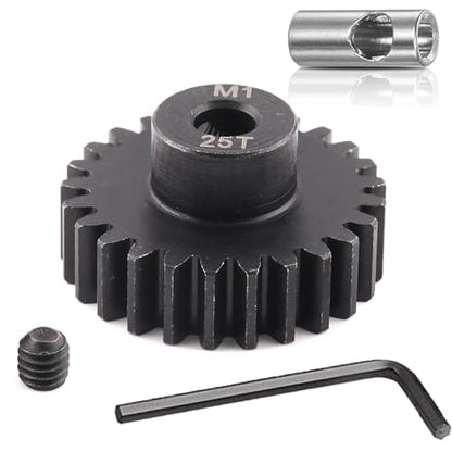 Steel Mod1 5mm Pinion Gear 1PCS, 11-28 M1 Pinion Gear Metal Hardened Steel Fit 5mm RC Motor Shaft with 3.175mm Coupler Compatible with 1/5 1/6 1/8 1/10 1/14 RC Brushless Brush Motor (25T) - size: 25T