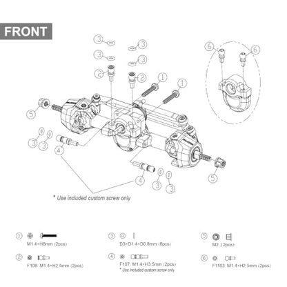INJORA +3mm Planet Axles with Brass Steering Knuckles for Axial SCX30