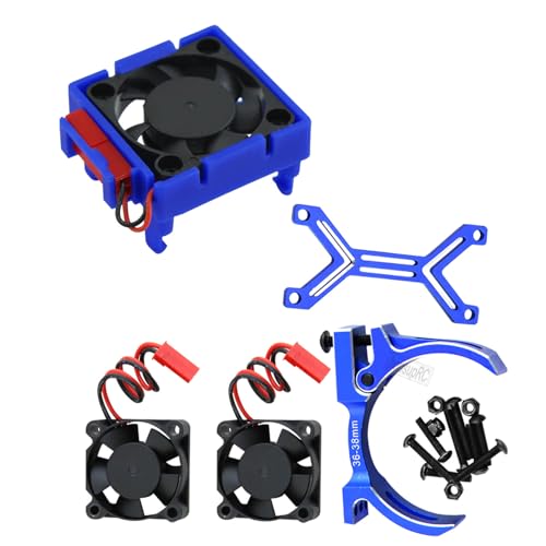 Upgrades for 1/10 Slash/Stampede/Bandit 2WD 4WD,Aluminum 3660 540 550 Motor Cooling Fan with 36-38mm Adjustable Mount & VXL-3s ESC Cooling Fan High Velocity Fan Heatsink Set,Navy Blue - color: Navy Blue/for Slash
