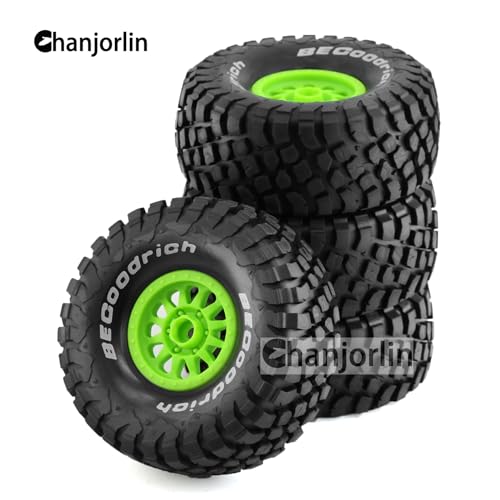 1/7 RC Short Course Truck Tires and Wheels 17mm Hex OD 5.43" 1/8 All Terrain Off Road Tyres with Foam Insert for 1:7 RC Buggy Monster Truck Car TRAXXAS UDR 85086-4 4PCS (Green) - color: Green