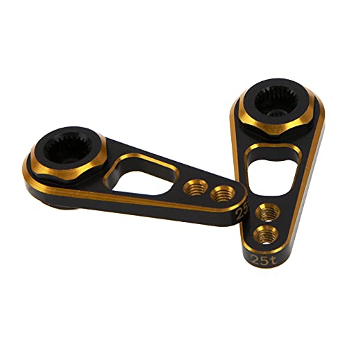 2Pack Vgoohobby Aluminum Alloy RC Double Hole 25T Steering Servo Arm Horn Compatible with Recat Axial SCX10 90046 Traxxas TRX-4 1/10 RC Crawler Climbing Car (Gold-Black) - color: Gold-black