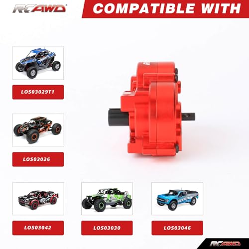 RCAWD Metal Center Gearbox & V2 Diff Assembly 1/10 LOSI Baja Rey RED | Eliminates center chassis flex. V2 diff upgrades handle massive off-road impacts, ensuring smooth continuous 4WD traction.