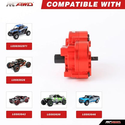 RCAWD Metal Center Gearbox & V2 Diff Assembly 1/10 LOSI Baja Rey RED | Eliminates center chassis flex. V2 diff upgrades handle massive off-road impacts, ensuring smooth continuous 4WD traction.