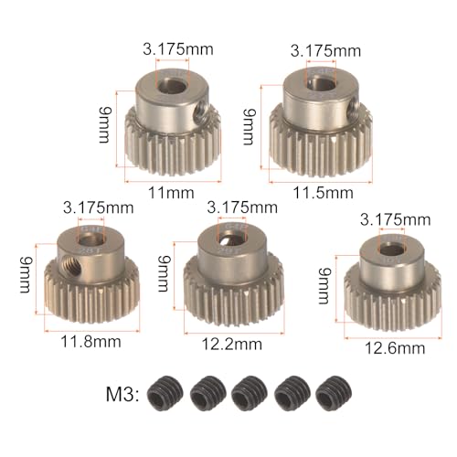 uxcell 64DP Pinion Gear Set 3.175mm (1/8") Shaft 26T 27T 28T 29T 30T Aluminum Alloy Motor Gears for 1/10 RC Car (5pcs) - size: 3.175mm (1/8") x 26T 27T 28T 29T 30T