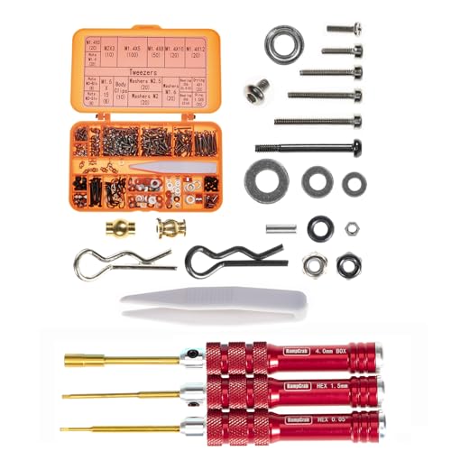 Screws Kit for SCX24 AX24, Cup Head, 380 Pcs, 304 Stainless Steel Screws, Bearing, Screws, Screwdriver Set with Box for 1/24 RC Crawler Car Axial SCX24 C10 Deadbolt JLU Gladiator Bronco