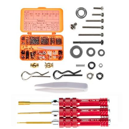 Screws Kit for SCX24 AX24, Cup Head, 380 Pcs, 304 Stainless Steel Screws, Bearing, Screws, Screwdriver Set with Box for 1/24 RC Crawler Car Axial SCX24 C10 Deadbolt JLU Gladiator Bronco