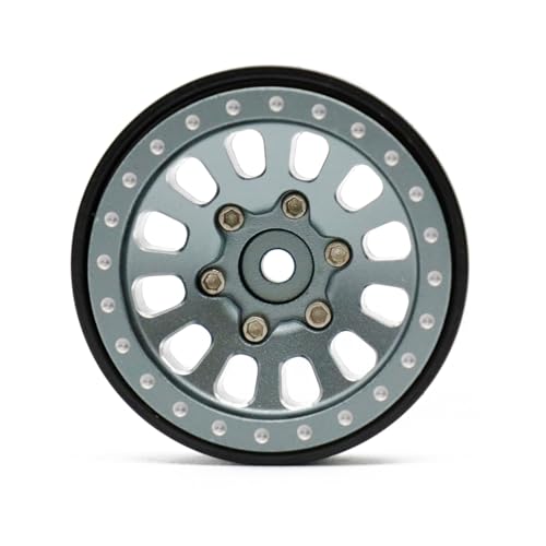1.3” Brass Beadlock Wheels, -5.40mm Offset CNC 7 mm Hex Rims for 1/18 1/24 RC Crawler TRX4M, Axial SCX24 AX24, Redcat Ascent-18, FMS FCX24, 4 pcs, Gunmetal Gray - color: Gunmetal-gray