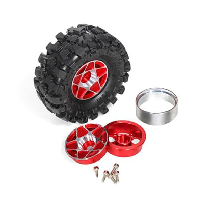 REDSPIDER 1.0 Beadlock Wheels and Tires Set（4pcs） 1.0 Crawler Tires 57 * 25mm Aluminum Alloy 1.0 Wheel 1/18 1/24 RC Crawler Tires for SCX24 TRX4M FMS FCX24 FCX18 AX24 (Red) - color: Red