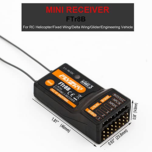 HTLNUZD Flysky FTr8B 2.4GHz Remote Control Receiver Dual Antenna, 8CH PWM/PPM/i.Bus/S.Bus Output Compatible AFHDS 3 RF Modules for PL18 NB4 NB4 Lite Transmitter RC Glider Vehicles