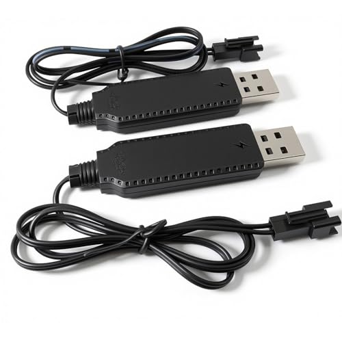 3.7V Battery Charger Cable with SM-2P Plug USB Li-ion Battery Charger for Bunch O Bubbles, Bubble Bazooka Machine Gun, Mini RC Amphibious Stunt Car Boat Trucks 3.7 Volt Li-ion and Li-Po Battery,2Pcs