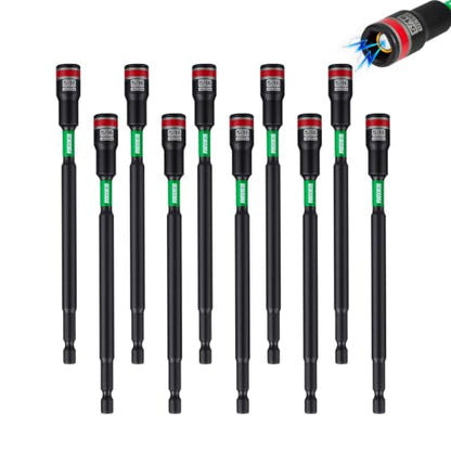 Impact Nut Driver Set, 10 Pieces 6”Long 5/16”6 Point Alloy Steel Magnetic SAE Nut Setter Set Use For Require Installing 1/4 Hex Shank Impact Driver with Case Box - size: 6", style: 5/16"-10pcs