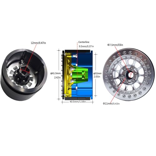 RC 2.2 Aluminum Alloy Beadlock Wheels and Tires Upgrades Accessories Rims for 1/10 SCX10 TRX4RC4WD and D90 RC Crawler Axial Remote Control Car (4pc) (Silvery) - color: Silvery