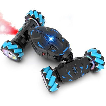 RC Stunt Cars Gesture Sensing Remote Control Car for Boys Gifts Toys, Blue | 2.4Ghz Hand Controlled Car with Lights Music Sprayer, 360° Rotation, Drift, 4WD Off-Road, Birthday Xmas Gifts Toys for Kids - color: Blue