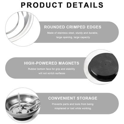 2 PCS Magnetic Parts Tray Set, Stainless Steel 3" Round Magnetic Bowl Trays for Mechanic's, Magnet Tool Parts Tray for Screws, Bolts, Nuts, Washers, Pins, Metal Parts - color: 3" Round
