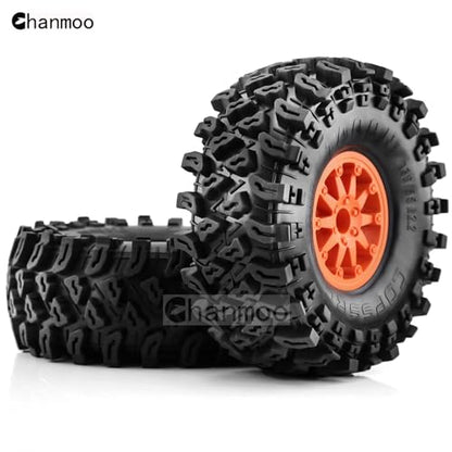 2.2 RC Crawler Tires And Wheels Beadlock Rims 1/10 RC Rubber Slingers Grappler Mud Tyres OD 136mm For 1:10 Rock Crawler Car Axial SCX10 90047 D90 TF2 Tamiya CC01 Traxxas TRX4 RGT 4PCS (Orange) - color: Orange