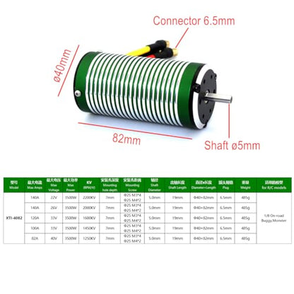 4082 2200KV Brushless Motor Shaft Diameter 5MM for 1/8 Scale On-Road Buggy Drift Racing RC Car - size: 2200KV