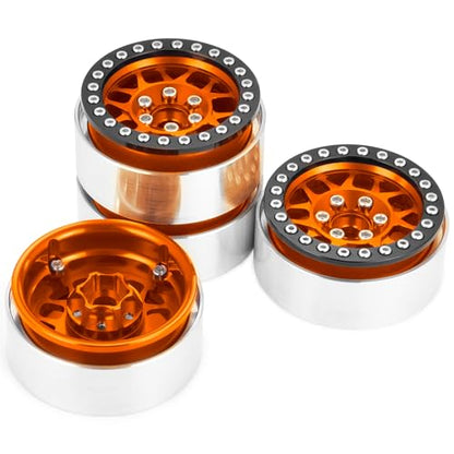 4PCS Metal 1.9 Inch Beadlock Wheels RC Wheel Rim Set, Orange+Black | Wheel Hub, For 1/10 RC Crawler TRX4 TRX6 Axial SCX10 I II III 90046 AXI03007 D90, 12mm Hex - color: Orange+black