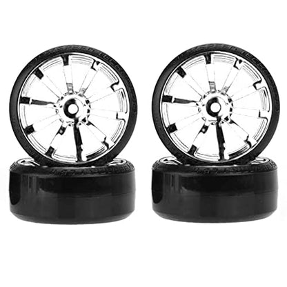RC Plastic Wheel and Tire Set,WONFAST RC Drift Car 63mm Hard Tyres 12mm Hub Wheel for 1/10 On-Road Drifting Car Parts for HSP Tamiya HPI Kyosho TT02 (Silver) - color: Silver