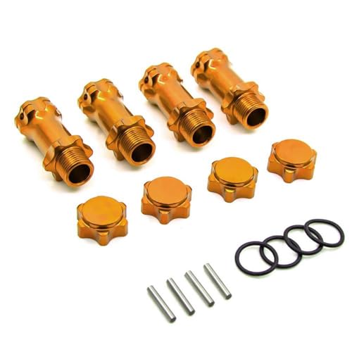 4pcs 17mm M17 37mm M37 Wheel Hex Hub Extension Adapter with 12mm Anti-Dust Caps for 1/8 Compatible RC Model Car Parts(Gold)