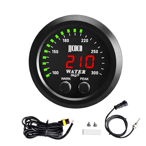 Universal 52mm Water Temperature Gauge with Alarm and 1/8 Npt Sensor Car Digital Meter Red Display Green Ambient Light Temp 100-300F(-17~187C) - color: Green, size: Joint Pipe: None