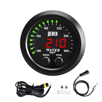Universal 52mm Water Temperature Gauge with Alarm and 1/8 Npt Sensor Car Digital Meter Red Display Green Ambient Light Temp 100-300F(-17~187C) - color: Green, size: Joint Pipe: None