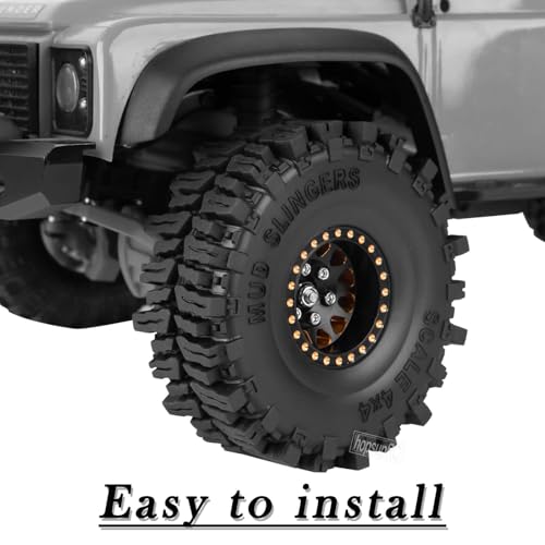 1.0 Beadlock RC Wheels for 1/18 1/24 Trx4m SCX24 RC Crawler,Full Brass 1.0'' RC Truck Tires RC Wheels 4pcs Black