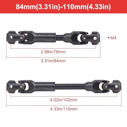 2pcs Hobbyfire 1/10 RC Crawler Drive Shafts Steel Universal Joint Driveshaft Heavy Duty for Axial SCX10 II III TRX4 Redcat Gen8 Gen7 Element Upgrades Parts(84-110mm) - style: 84-110mm