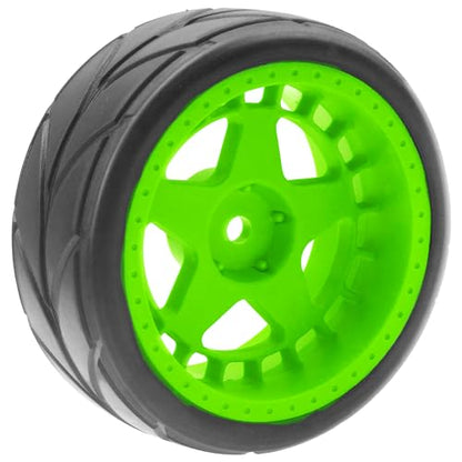 ShareGoo RC OD 2.55" Nylon 12mm Hex Wheels & Rubber Tires Set Compatible with Traxxas Tamiya Sakura HSP Redcat 1/10 RC On-Road Touring Drift Car (Green) - color: Green