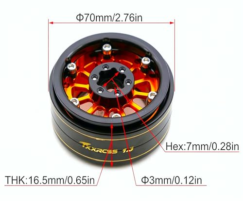 1.3 Beadlock Wheels & Brass Rim 46.5g Offset-3mm for 1/18 1/24 RC TF (Gold Black) - color: Gold Black