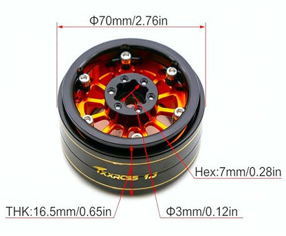 1.3 Beadlock Wheels & Brass Rim 46.5g Offset-3mm for 1/18 1/24 RC TF (Gold Black) - color: Gold Black