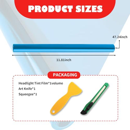 12×47 Inch Car Headlight Tint Film,Self-Adhesive Tail Light Tint Film Kit with Squeegee & Cutter,Universal Taillight Tints Films Automotive Exterior Accessories for Car Fog (Blue) - color: Blue