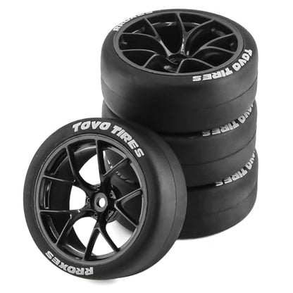 1/10 RC Drift Tires and Plastic Wheels Rims Rally Racing Tyres 12mm Hex for 1:10 Scale On Road Touring Street Car Tamiya Traxxas HPI KYOSHO XV02 XV01 TT01 TT02 PTG2 A959 4PCS (B Black) - color: B Black