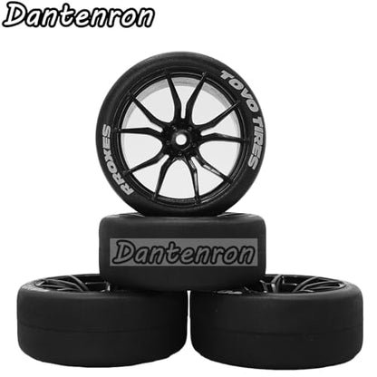 1/10 RC Drift Tires and Street Wheels 12mm Hex Rubber Rally Racing Tyres OD 2.56" for 1:10 On Road Touring Car Tamiya TT01 TT02 XV01 HPI KYOSHO HSP PTG2 Traxxas TA06 A959 PTG2 4PCS (Black)