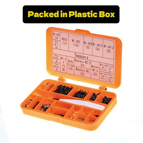 Button Head Screws Kit for SCX24 AX24 RC Car, 372Pcs, Hardened Steel Grade 12.9 Screws, Bearing & Screws Set with Box for 1/24 RC Crawler Car Axial SCX24 C10 Deadbolt JLU Gladiator Bronco