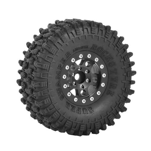 4PCS 1.55 inch Aluminum Metal Beadlock Wheels Rim and 95mm All Terrain Rubber Tires for 1/10 1/12 RC Rock Crawler Car for Axial AX90069 D90 TF2 Tamiya LC70 JIMNY UTB18(5Spoke,Black) - color: 5spoke,black